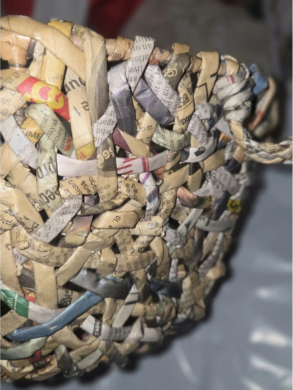 Handmade Woven news Paper Oval Basket w/ Handles,